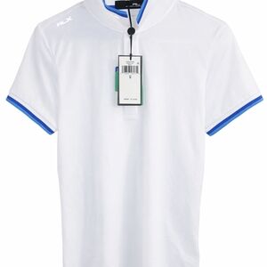 RLX Ralph Lauren White Performance Polo Shirt Blue Trim Women’s Small NWT
